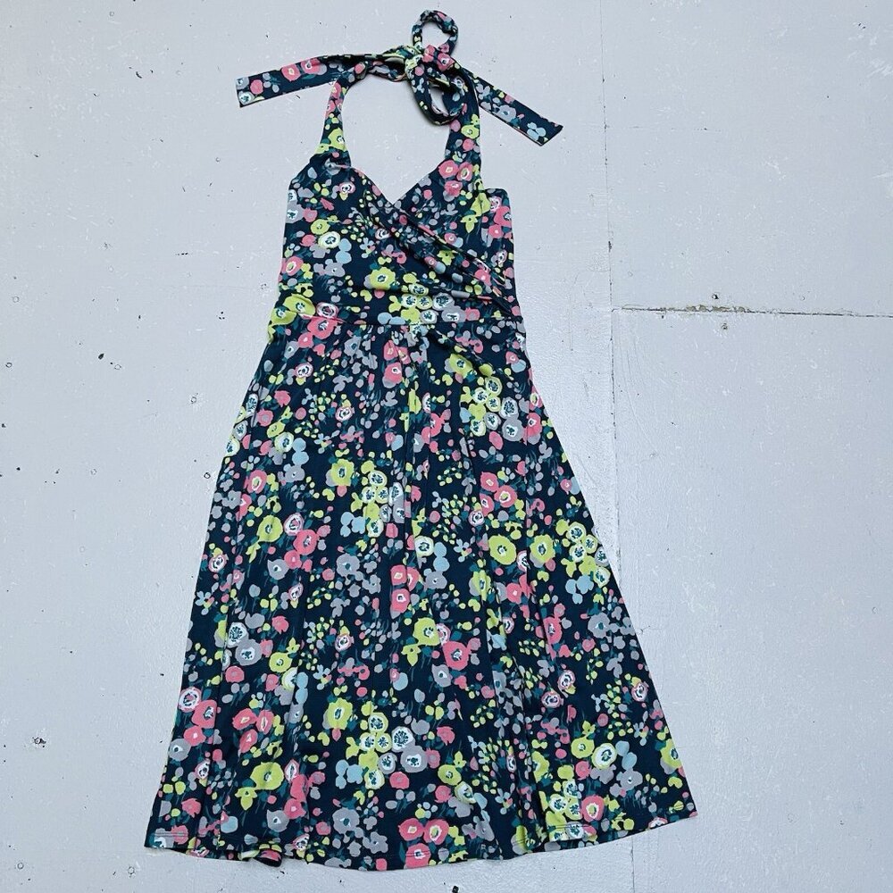 Boden Dress Womens 2 R Floral Halter Neck Stretch Fairy Cottagecore‎ Party